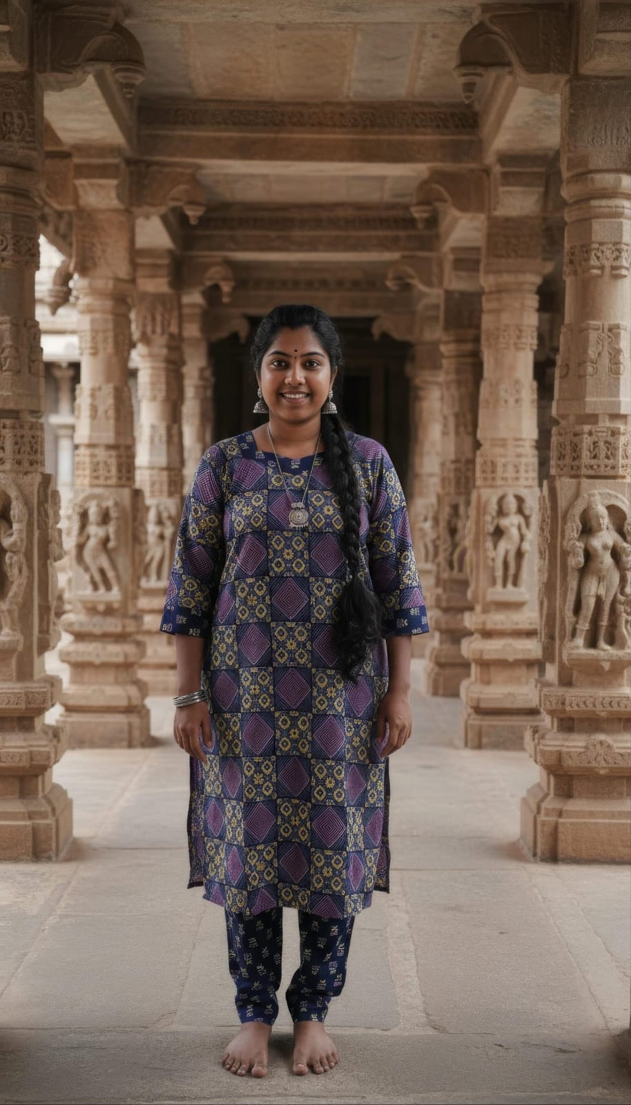 Blue Hand Block Printed Cotton Side Slit Kurta Set