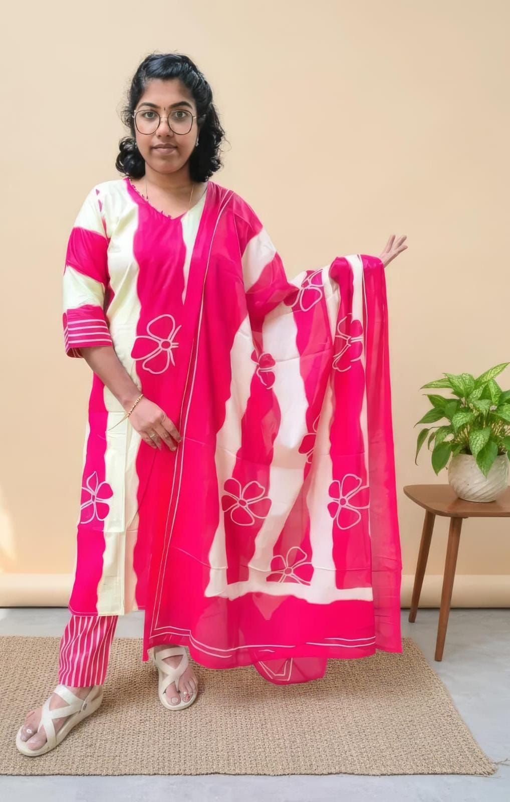 Red Hand Block Printed Cotton Kurta Set