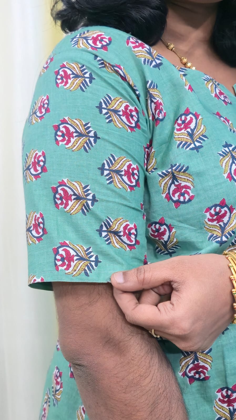 Blue Printed Cotton Mid Length Kurti with Trouser Co-Ord Set