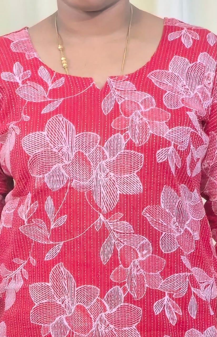 Red Kantha Printed Cotton Lounge Wear