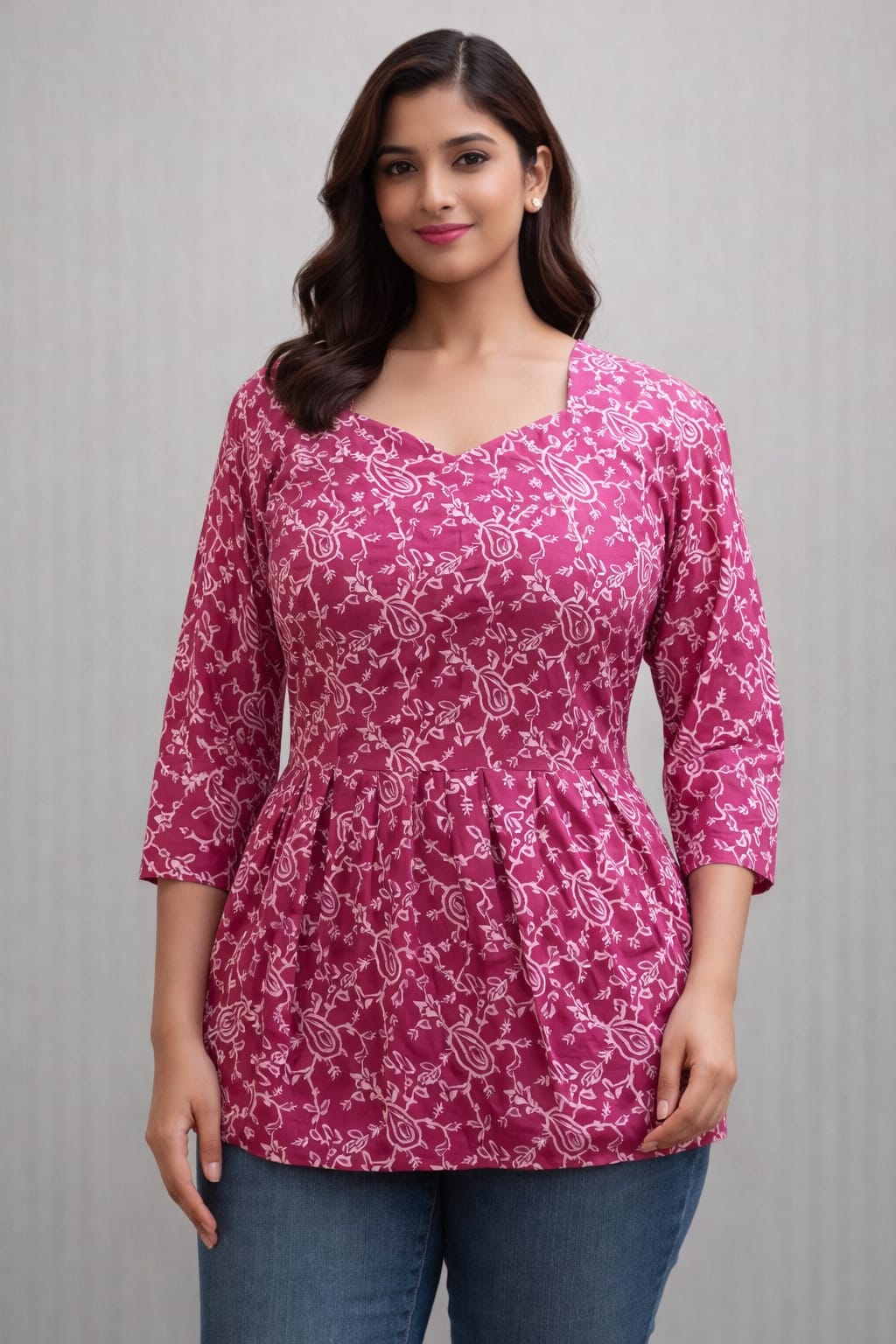 Pink  Pure Cotton Peplum Short Kurti