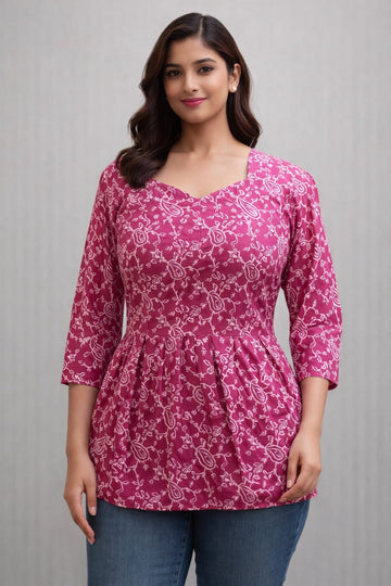 Pink  Pure Cotton Peplum Short Kurti