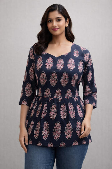 Black Pure Cotton Peplum Short Kurti