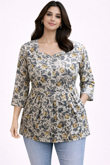 Cream Pure Cotton Peplum Short Kurti