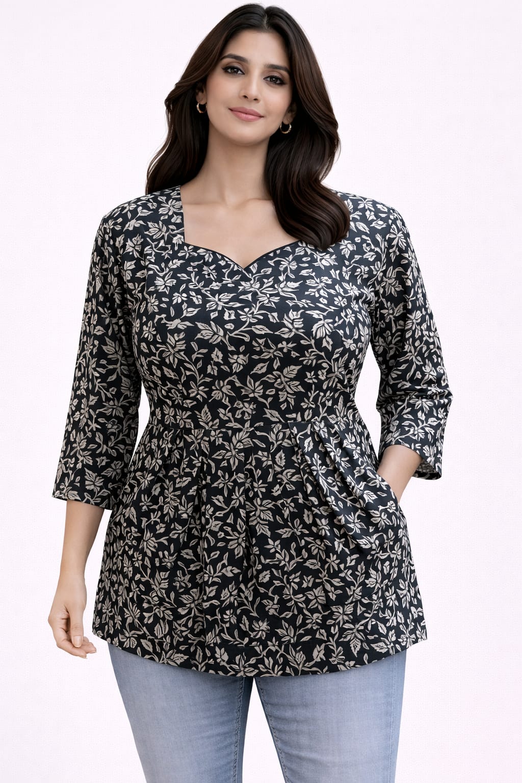 Black Pure Cotton Peplum Short Kurti