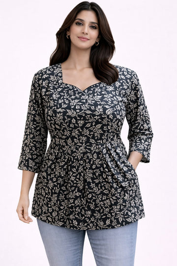 Black Pure Cotton Peplum Short Kurti