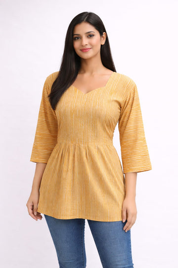 Dark yellow Pure Cotton Peplum Short Kurti