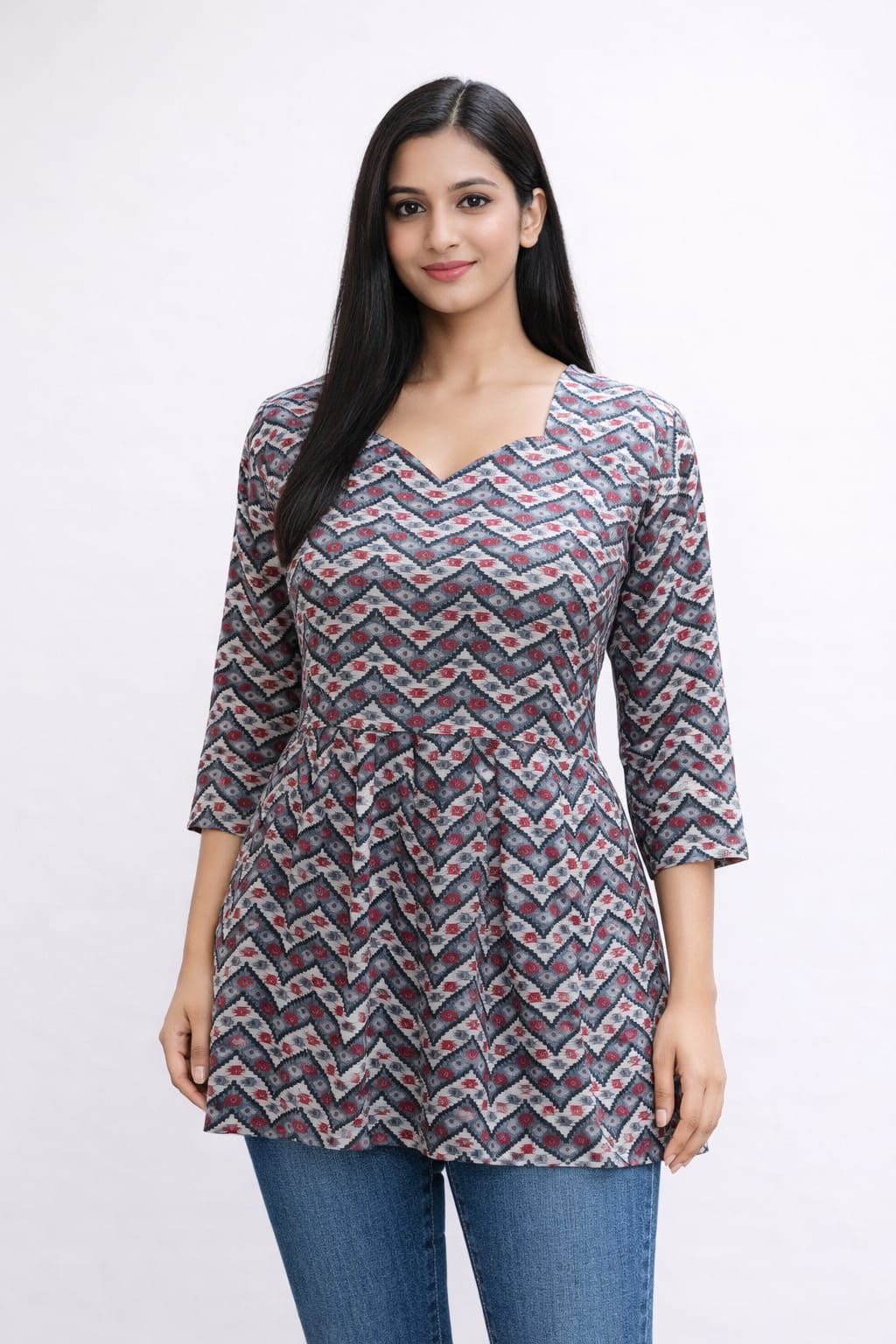 Ash and white Pure Cotton Peplum Short Kurti