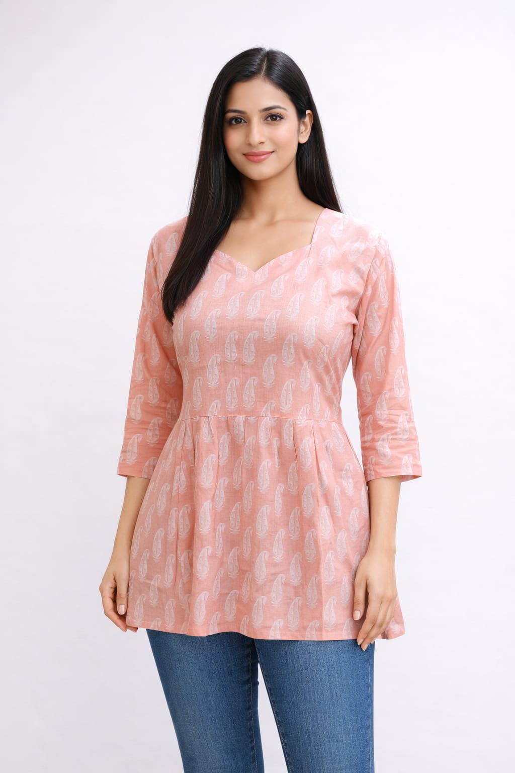 Light Peach Pure Cotton Peplum Short Kurti