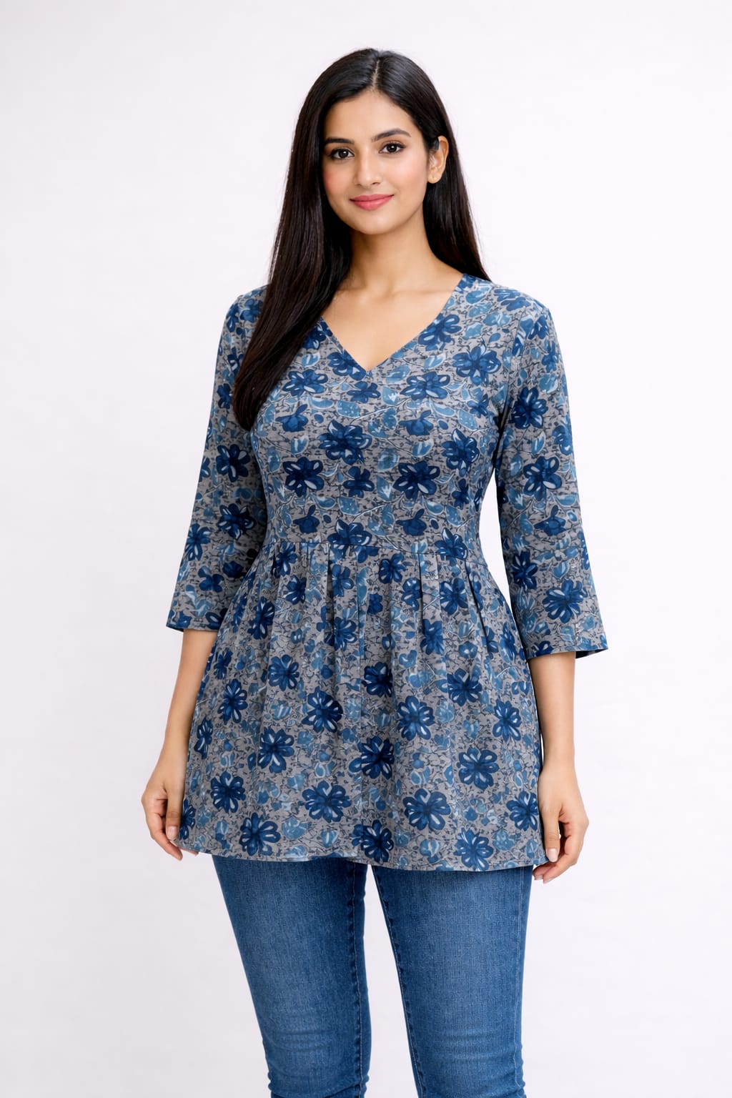 Ink Blue Pure Cotton Peplum Short Kurti