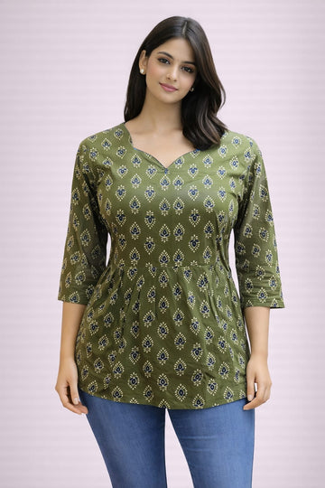 Green Pure Cotton Peplum Short Kurti