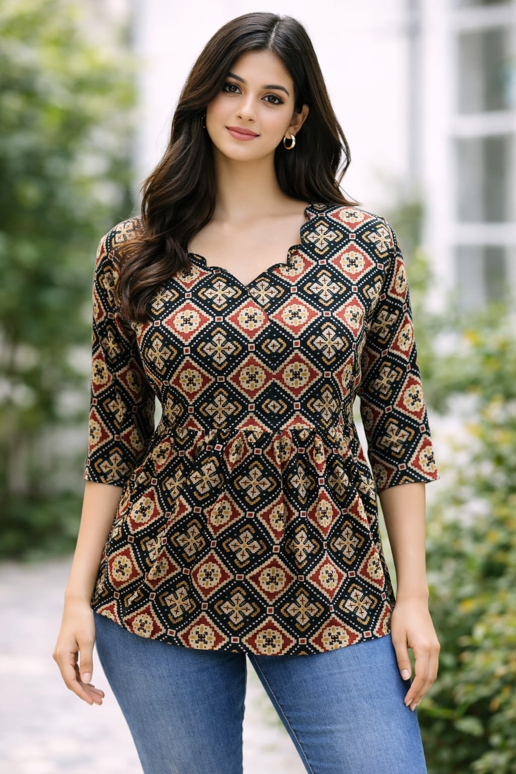 Black Pure Cotton Peplum Short Kurti
