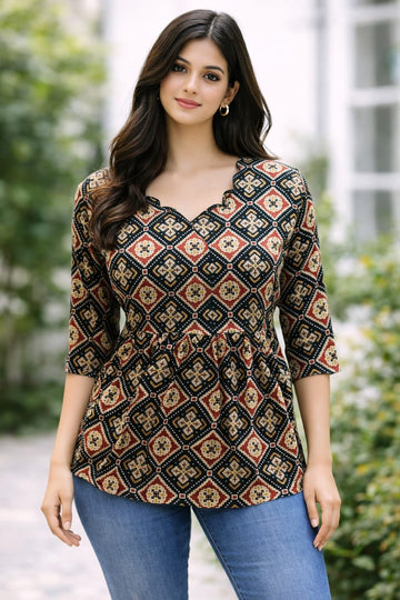 Black Pure Cotton Peplum Short Kurti