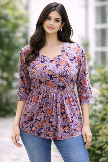 Lavender Pure Cotton Peplum Short Kurti