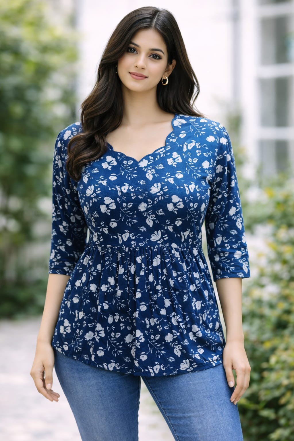 Ink Blue Pure Cotton Peplum Short Kurti