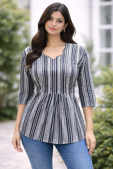 Black Pure Cotton Peplum Short Kurti