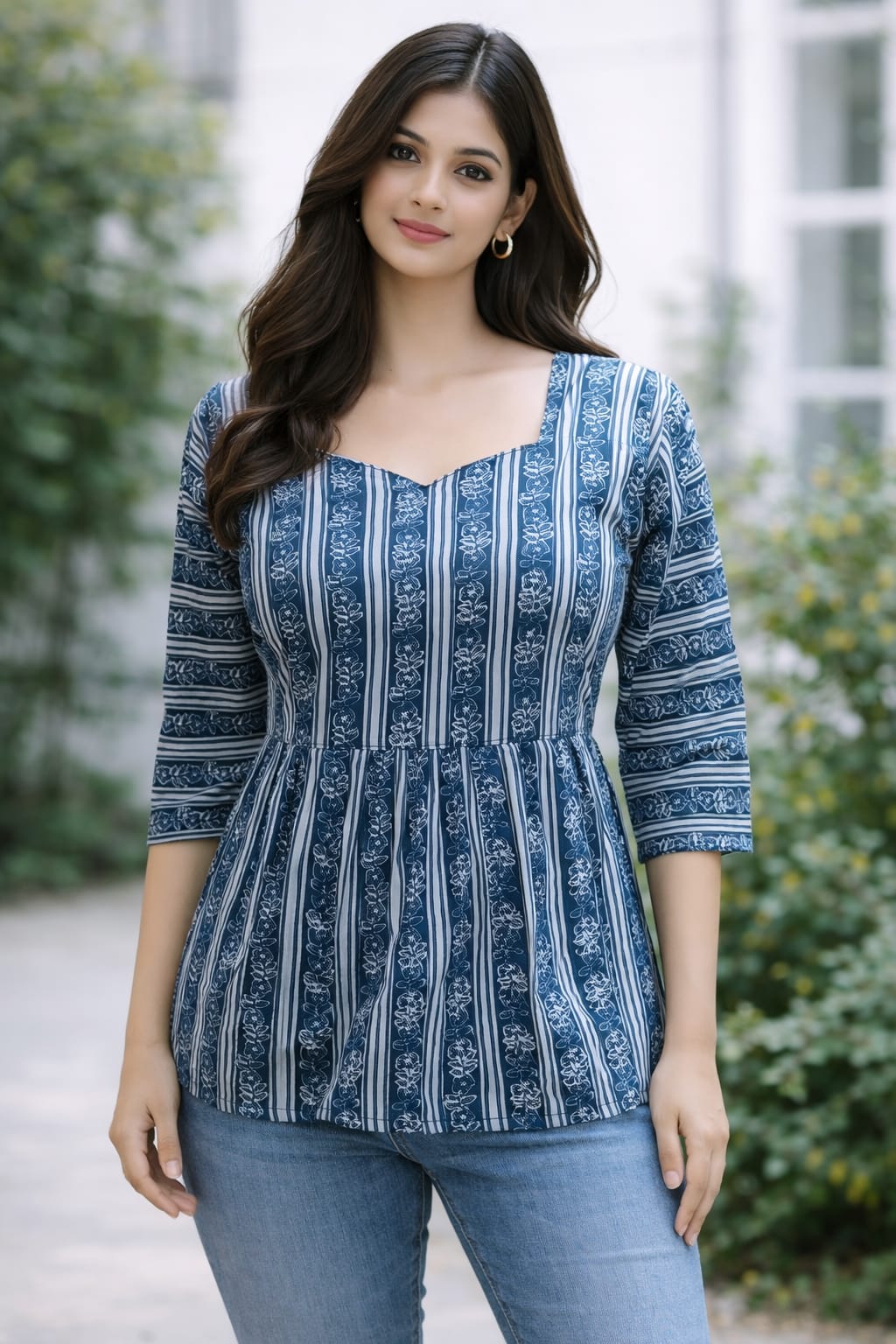 Ink Blue Pure Cotton Peplum Short Kurti