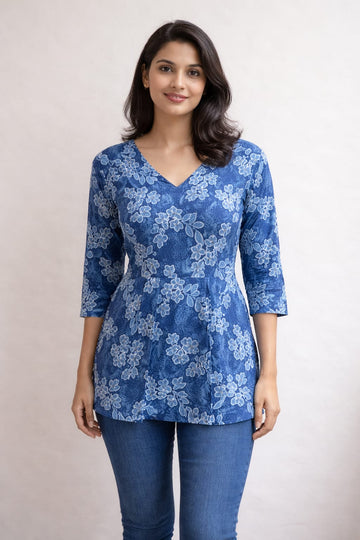 Ink Blue Pure Cotton Peplum Short Kurti