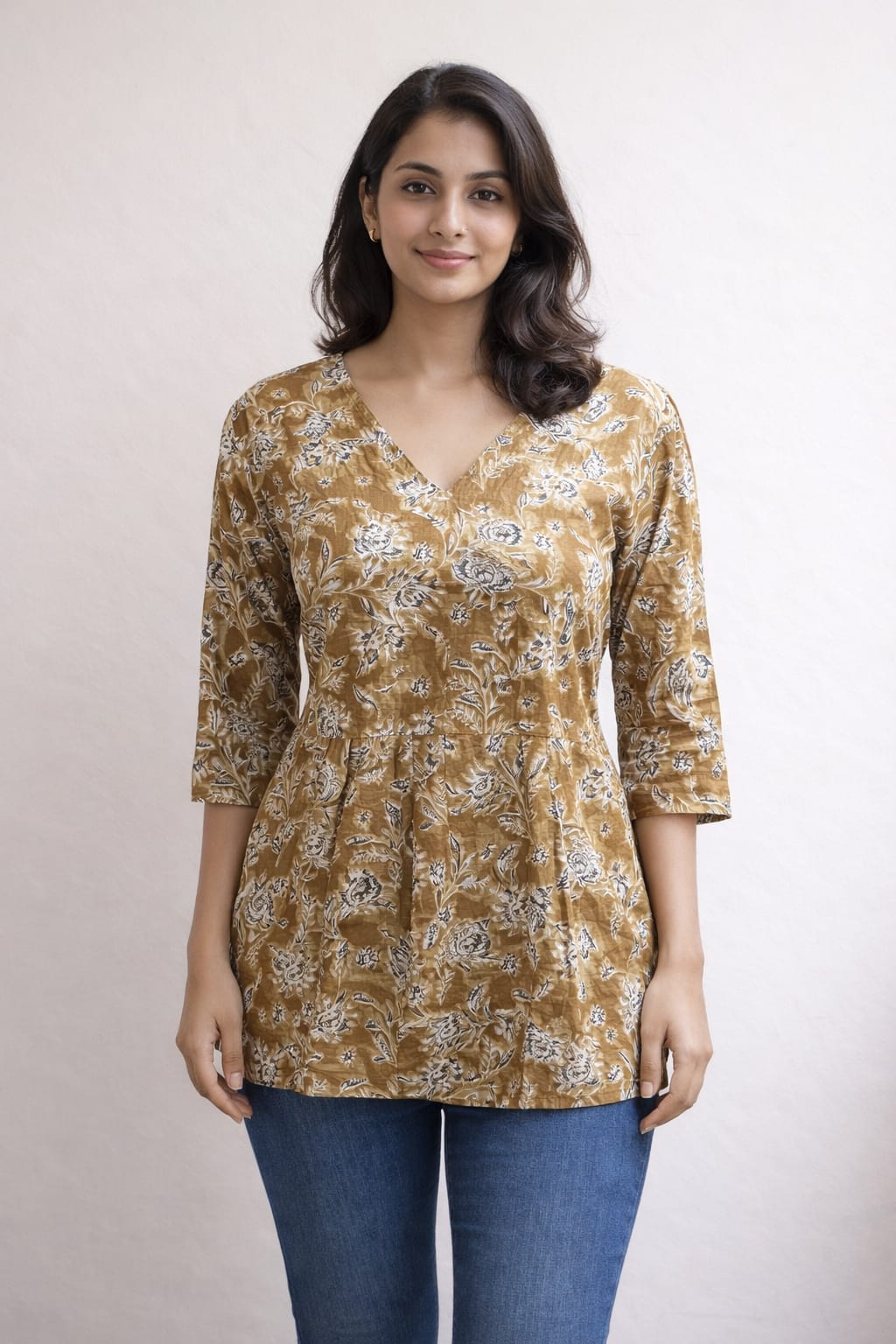 Mustard  Pure Cotton Peplum Short Kurti