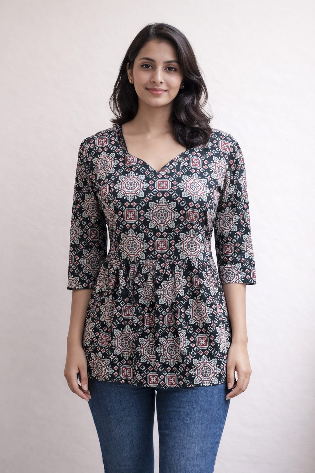Black Pure Cotton Peplum Short Kurti