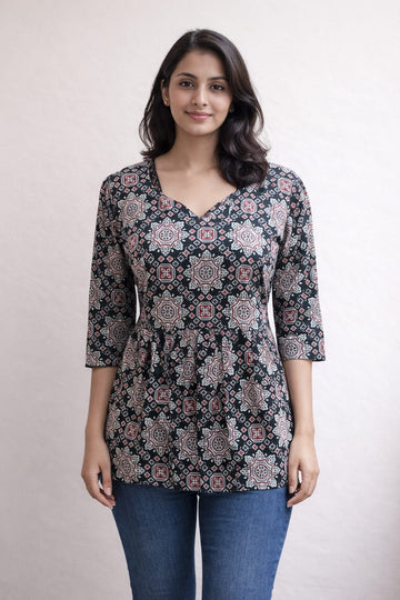 Black Pure Cotton Peplum Short Kurti