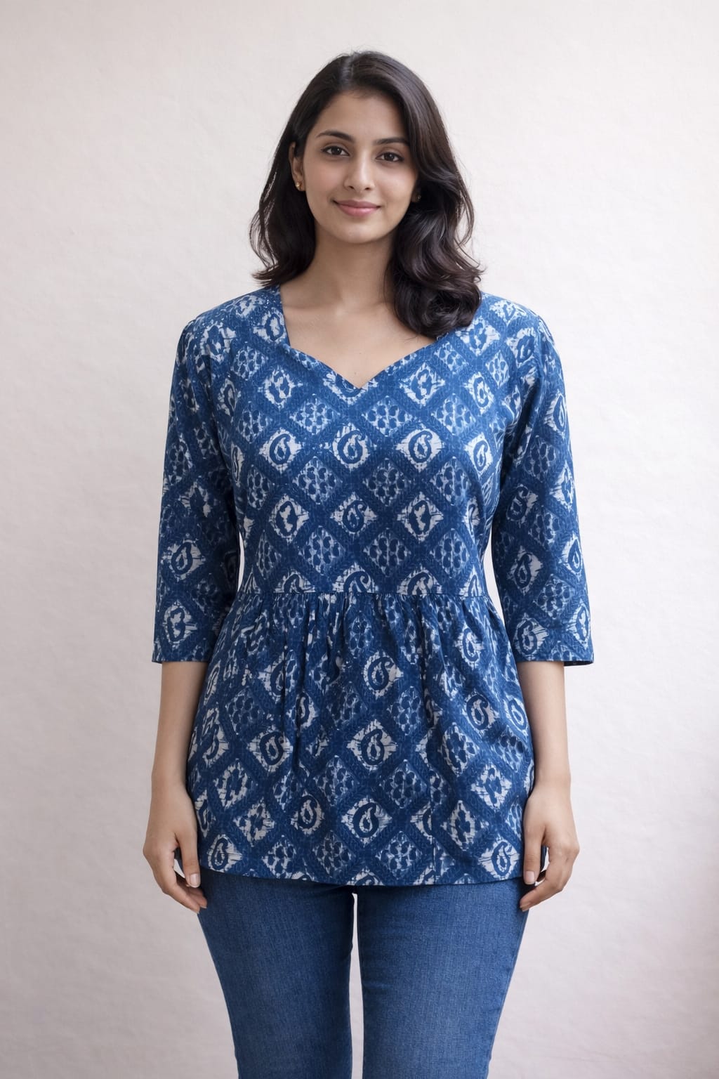 Blue Pure Cotton Peplum Short Kurti