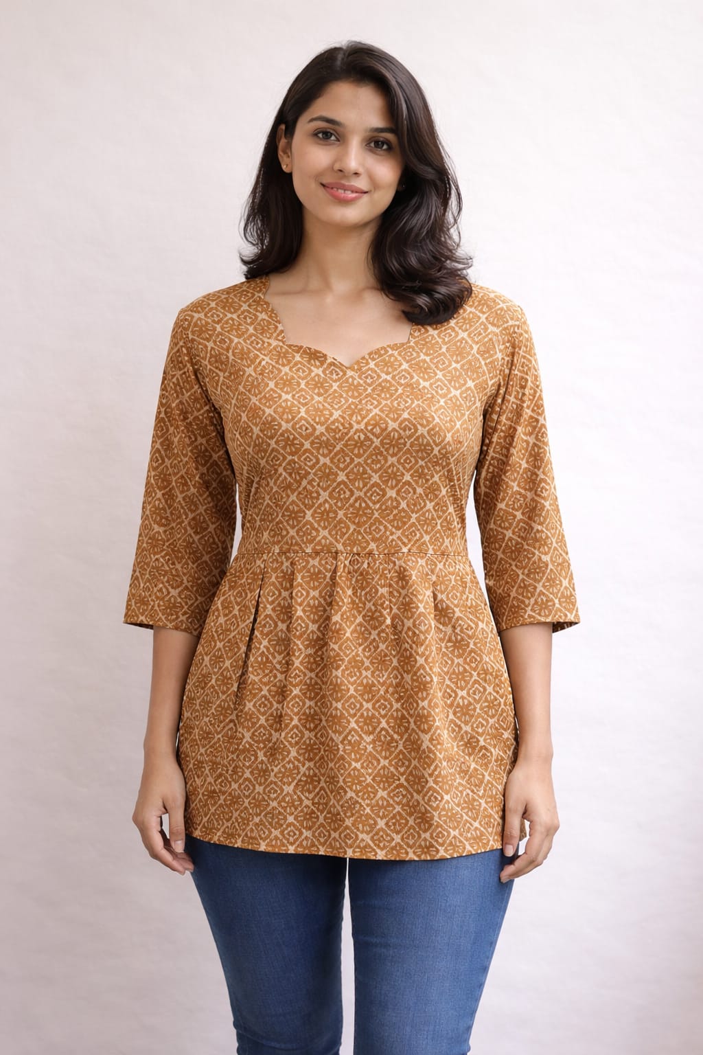 Mustard Pure Cotton Peplum Short Kurti