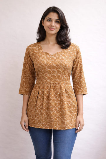 Mustard Pure Cotton Peplum Short Kurti