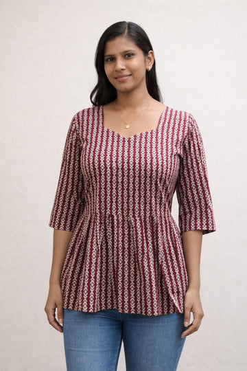 Wine Pure Cotton Peplum Short Kurti