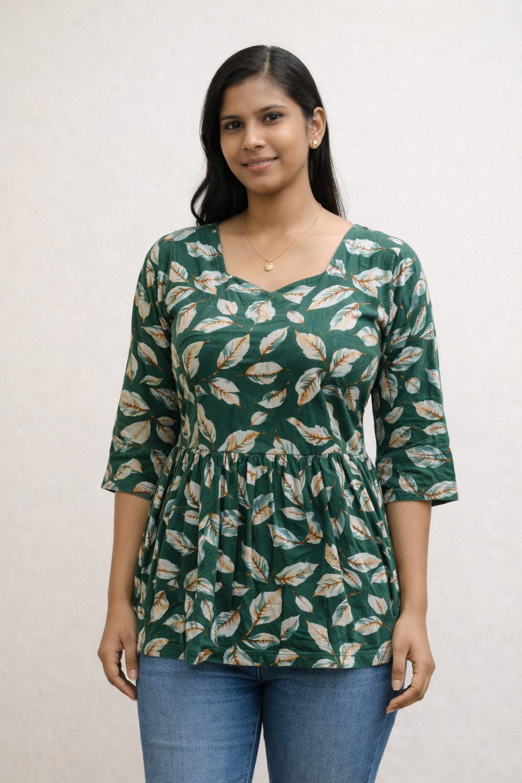 Green Pure Cotton Peplum Short Kurti
