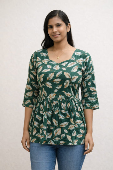 Green Pure Cotton Peplum Short Kurti