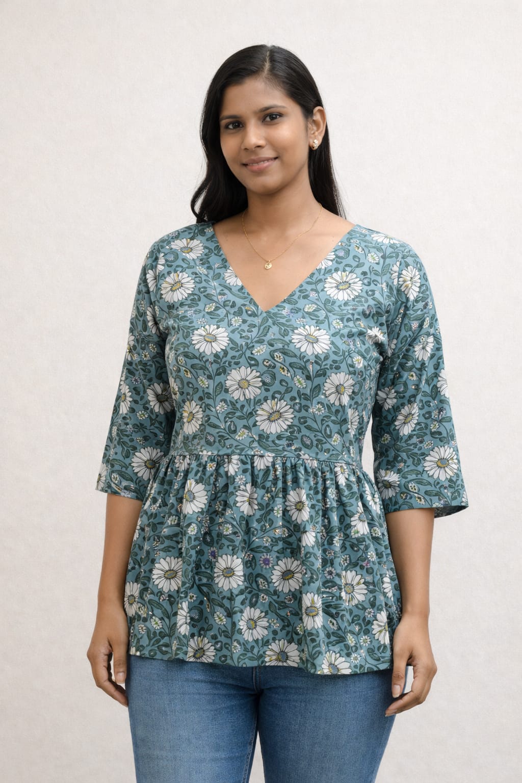Green Pure Cotton Peplum Short Kurti