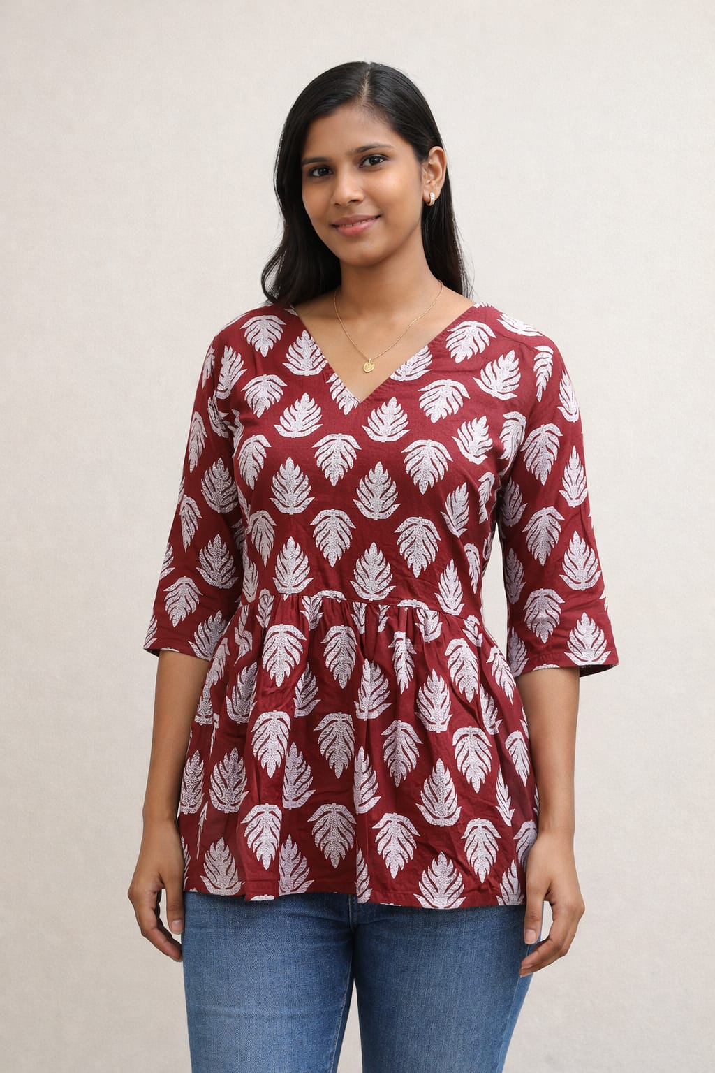 Maroon Pure Cotton Peplum Short Kurti