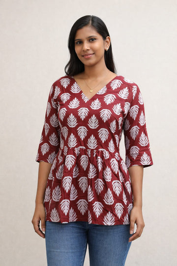 Maroon Pure Cotton Peplum Short Kurti