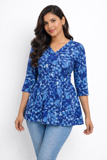 Blue Pure Cotton Peplum Short Kurti