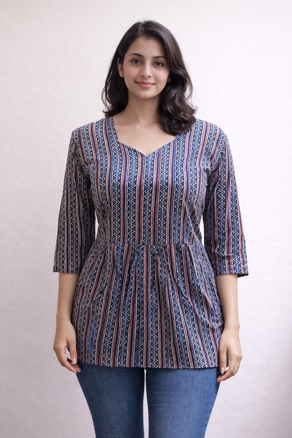 Navy Blue Pure Cotton Peplum Short Kurti
