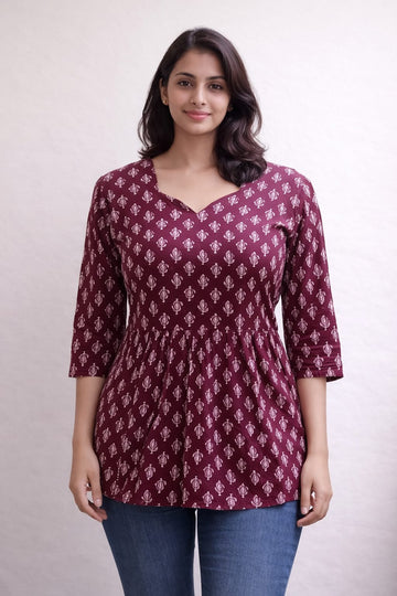 Rani Pink Pure Cotton Peplum Short Kurti