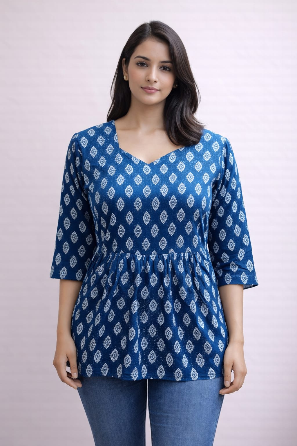 Blue Pure Cotton Peplum Short Kurti