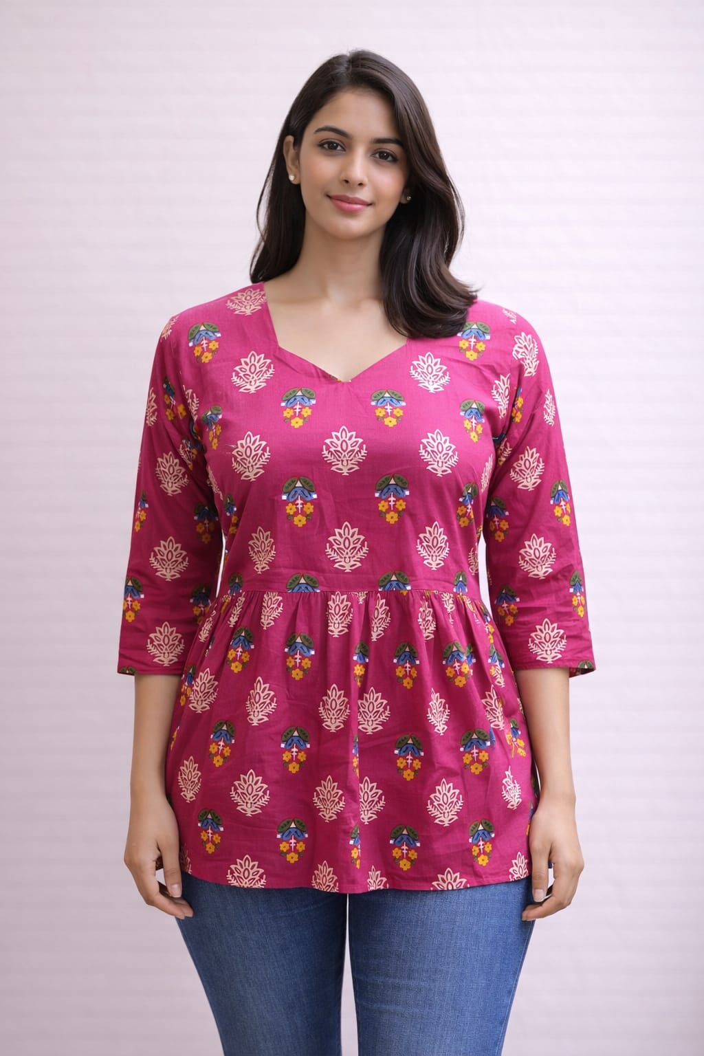 Pink Pure Cotton Peplum Short Kurti
