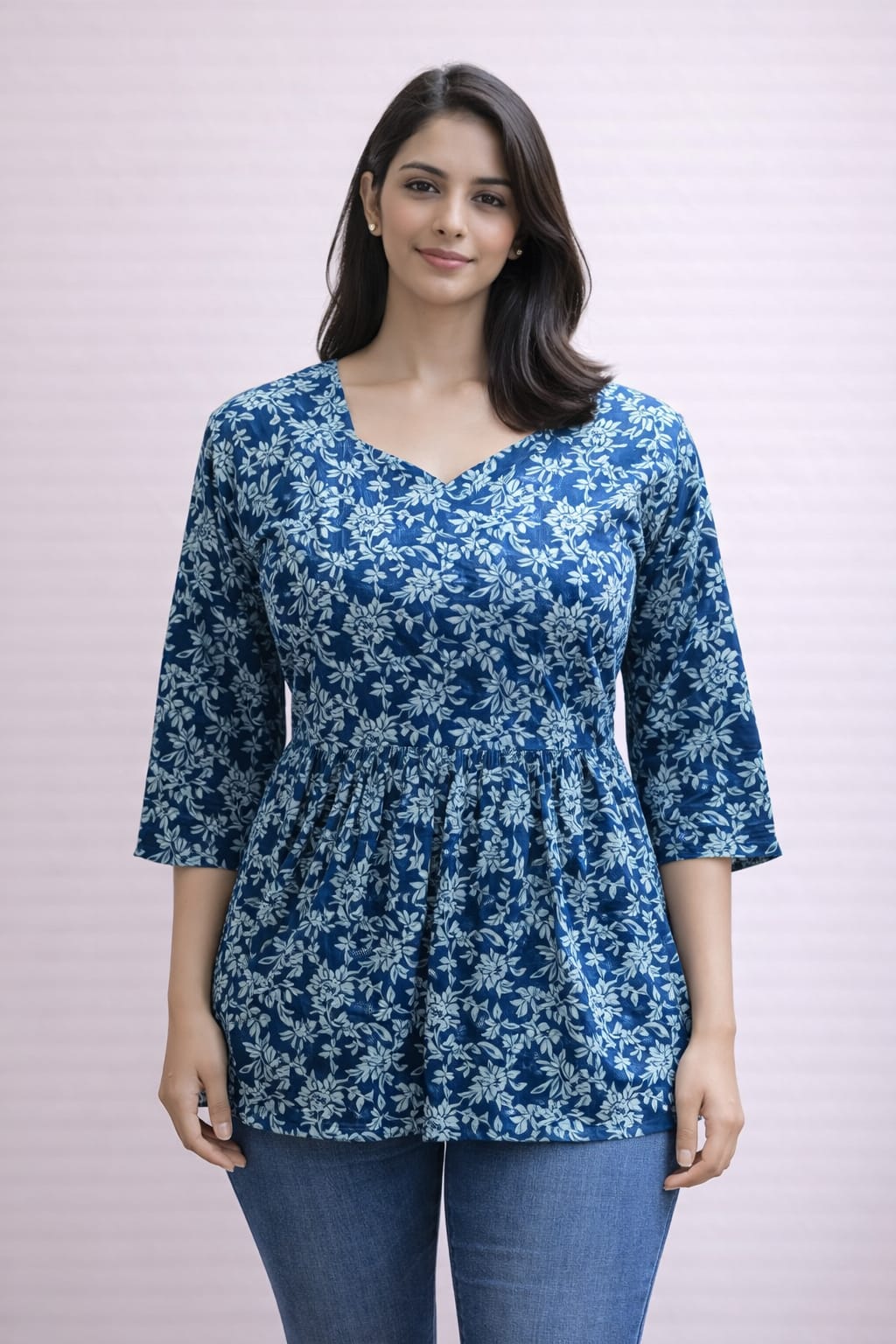Blue  Pure Cotton Peplum Short Kurti