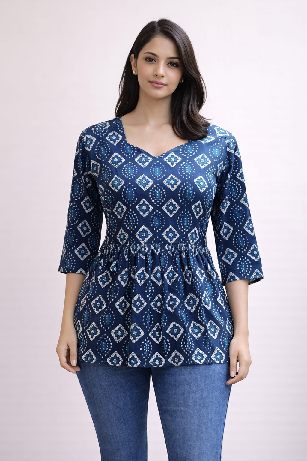 Blue Pure Cotton Peplum Short Kurti