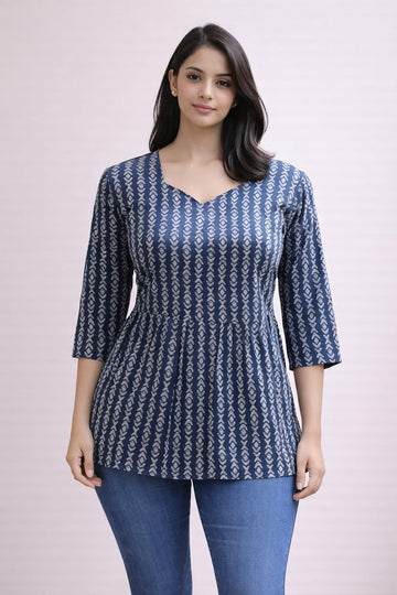 Grey Pure Cotton Peplum Short Kurti