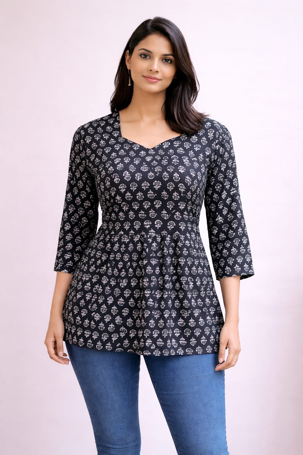 Black  Pure Cotton Peplum Short Kurti