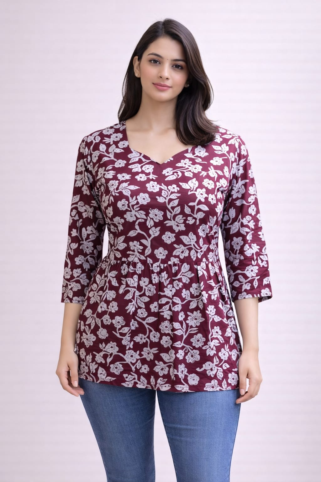 Magenta  Pure Cotton Peplum Short Kurti