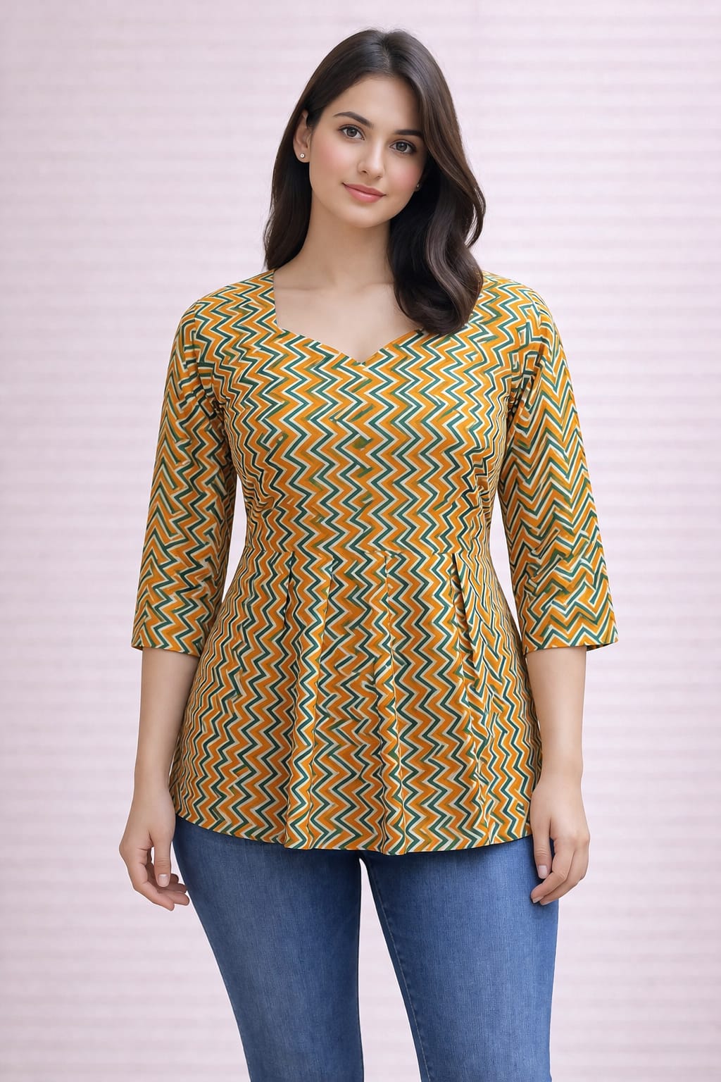 Dark Yellow Pure Cotton Peplum Short Kurti