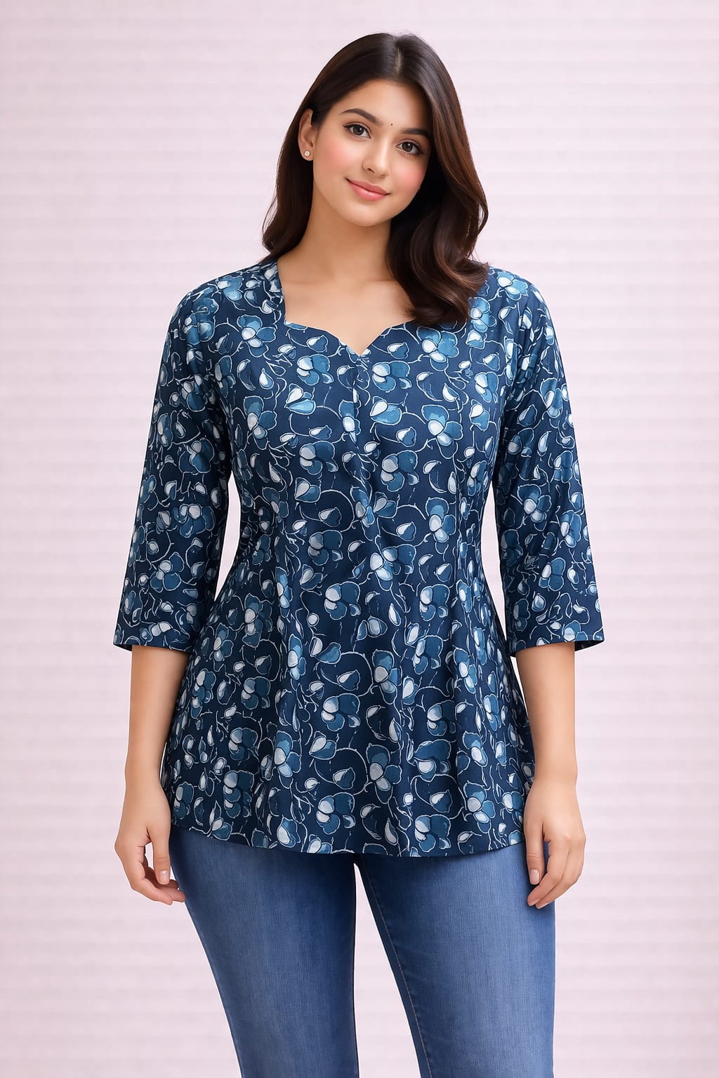 Ink Blue Pure Cotton Peplum Short Kurti