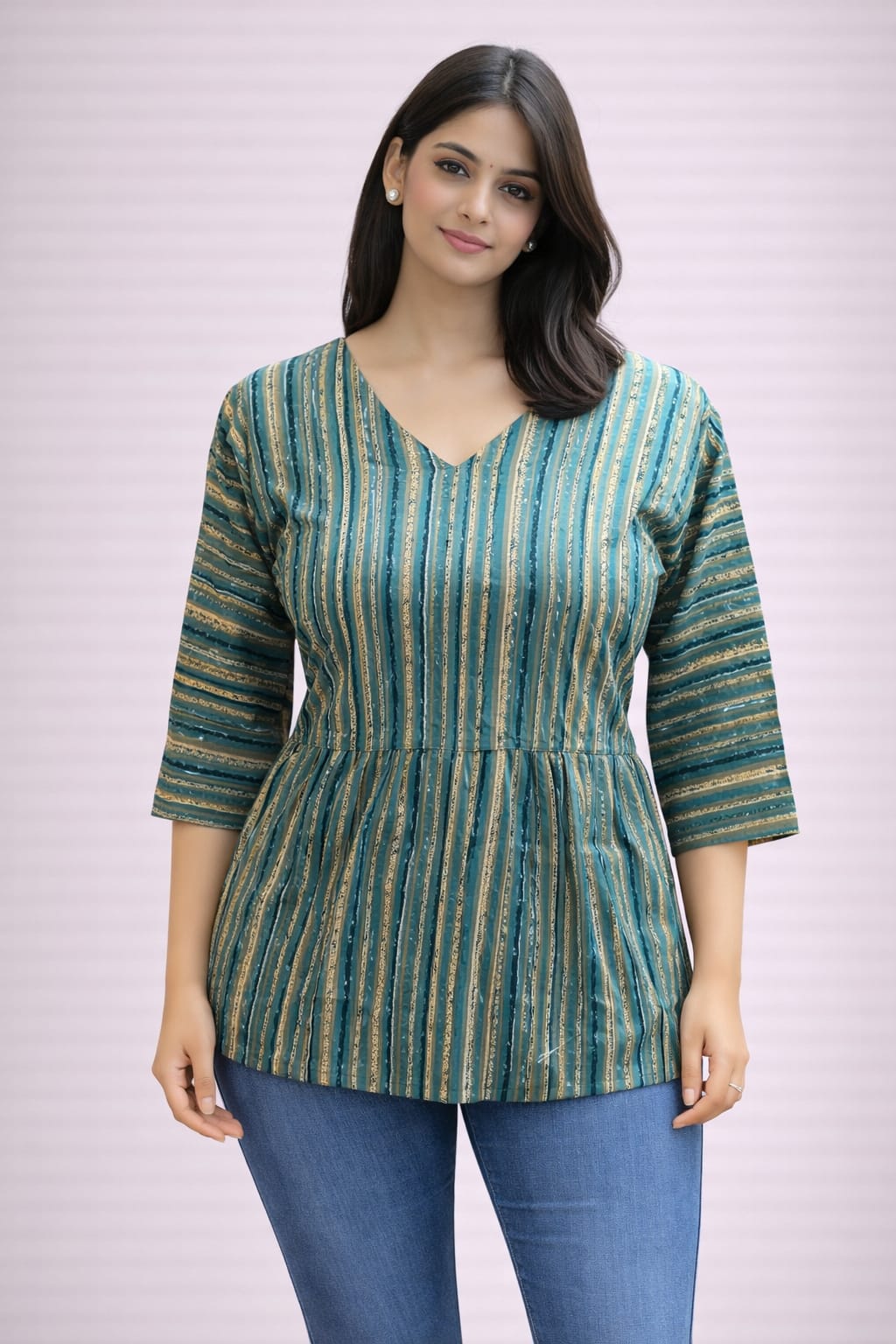 Green Pure Cotton Peplum Short Kurti