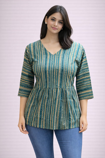 Green Pure Cotton Peplum Short Kurti