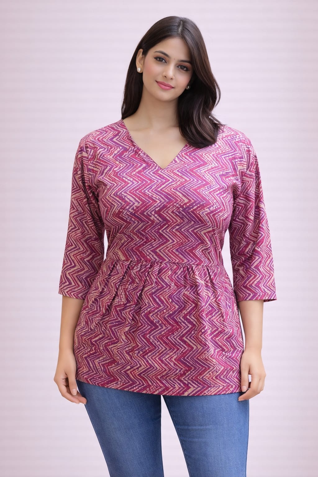 Lavender Pure Cotton Peplum Short Kurti
