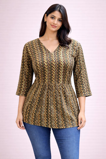 Mehandi Green Pure Cotton Peplum Short Kurti